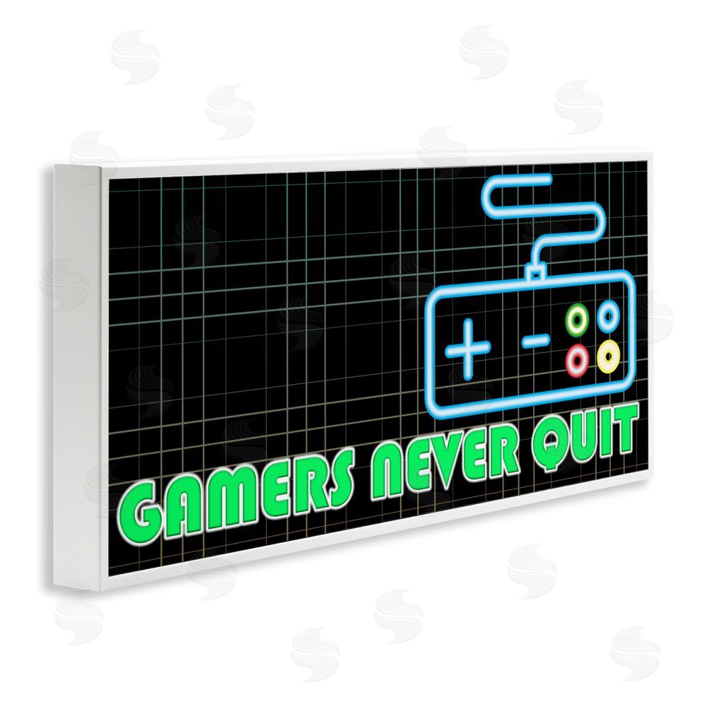 Kim Allen Gamers Never Quit Neon White Framed Giclee Wall Art Print