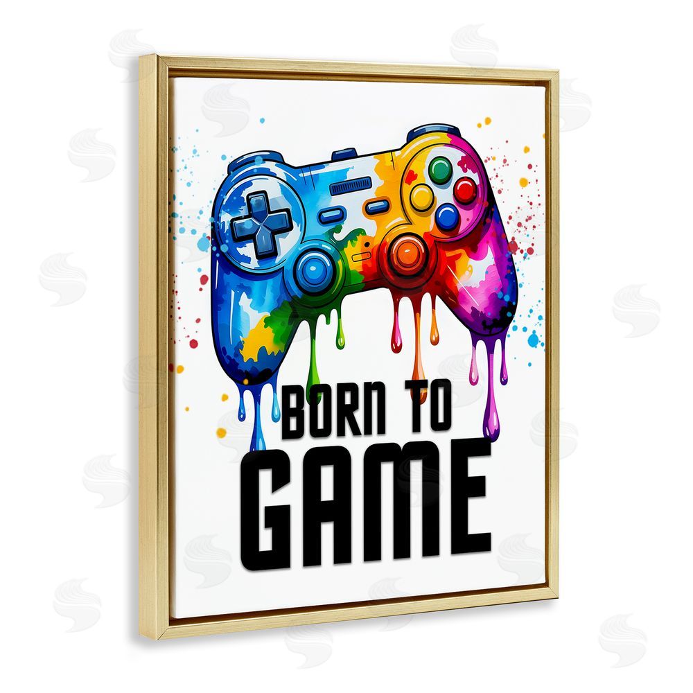 Kim Allen Born To Game Splash Gold Floating Frame Canvas Wall Art Print