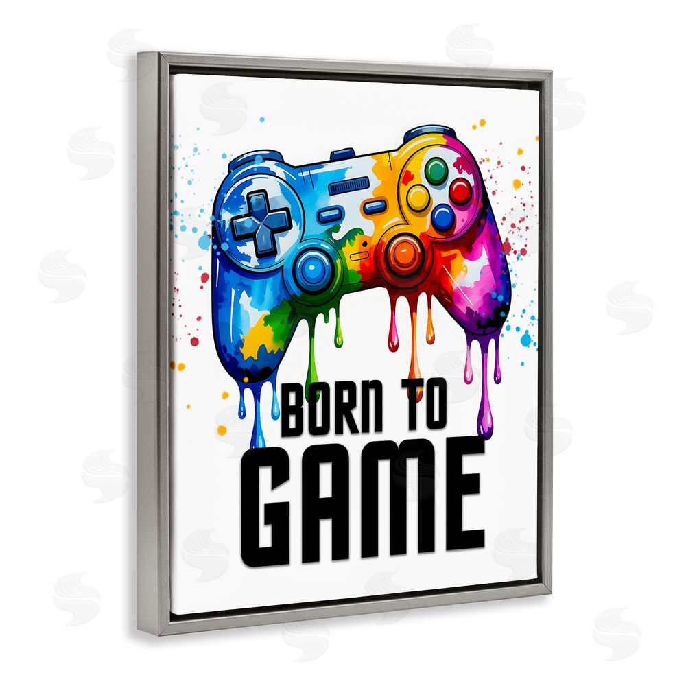 Kim Allen Born To Game Splash Gray Floating Frame Canvas Wall Art Print