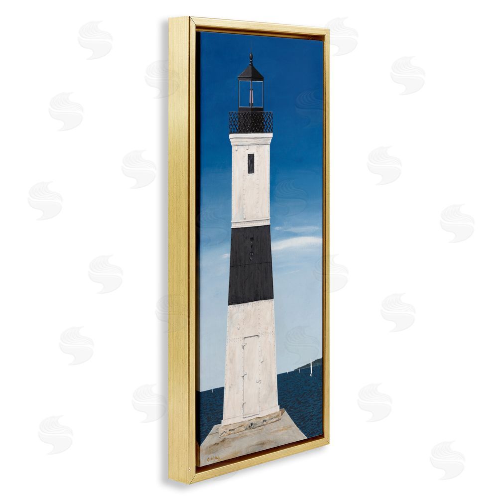 Art Poulin Towering Lighthouse Beacon Gold Floating Frame Canvas Wall Art Print