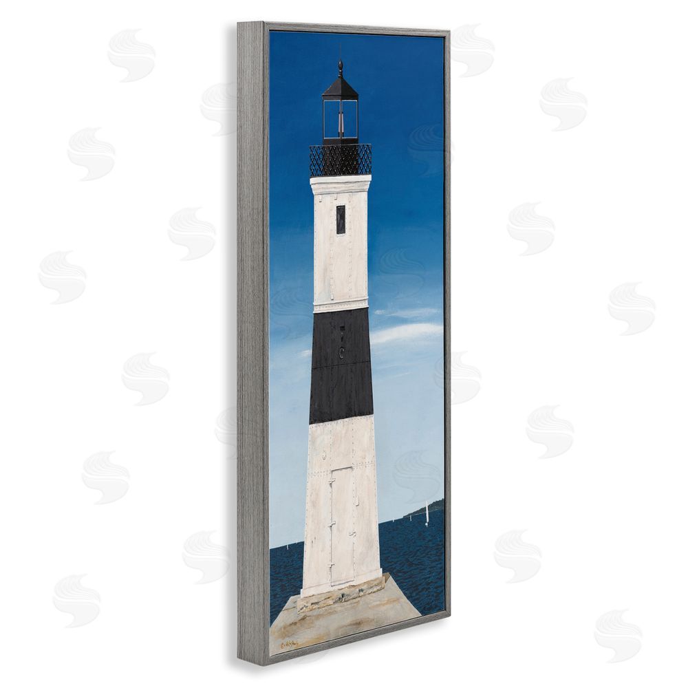 Art Poulin Towering Lighthouse Beacon Gray Framed Giclee Wall Art Print