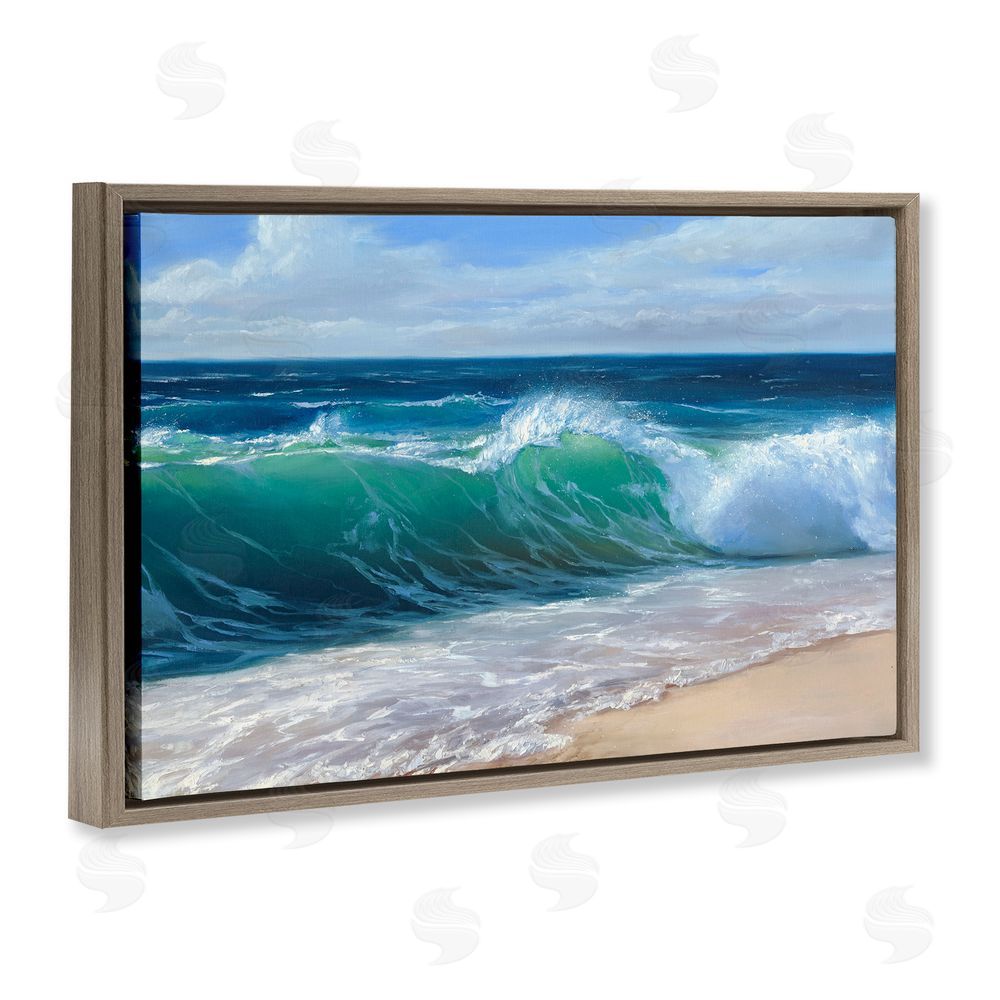 Dimitri Sirenko Content Beach Waves Shore Brown Floating Frame Canvas Wall Art Print