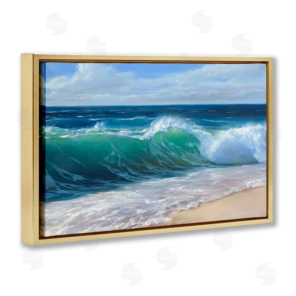 Dimitri Sirenko Content Beach Waves Shore Gold Floating Frame Canvas Wall Art Print
