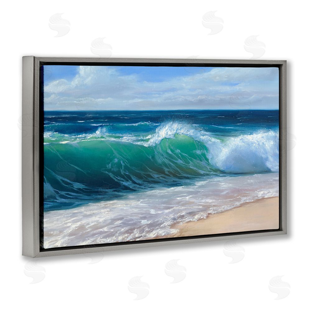 Dimitri Sirenko Content Beach Waves Shore Gray Floating Frame Canvas Wall Art Print