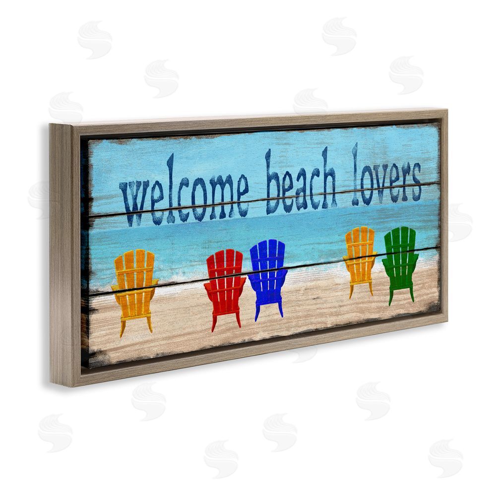 Gail Fraser Beach Lovers Chairs Brown Floating Frame Canvas Wall Art Print