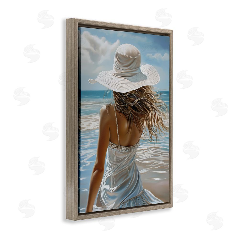 Imagine It Images Day Dreaming Summer Beach Brown Floating Frame Canvas Wall Art