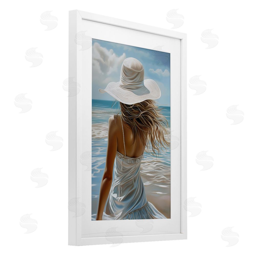 Imagine It Images Day Dreaming Summer Beach White Framed Print Under Glass with Mat Wall Art