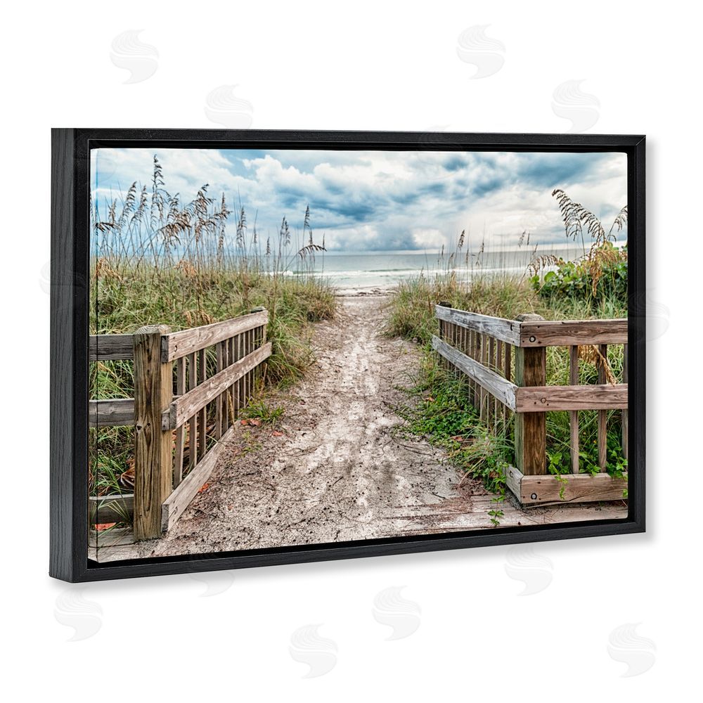 Mary Lou Johnson Beach Entrance Fence Black Floating Frame Canvas Wall Art Print