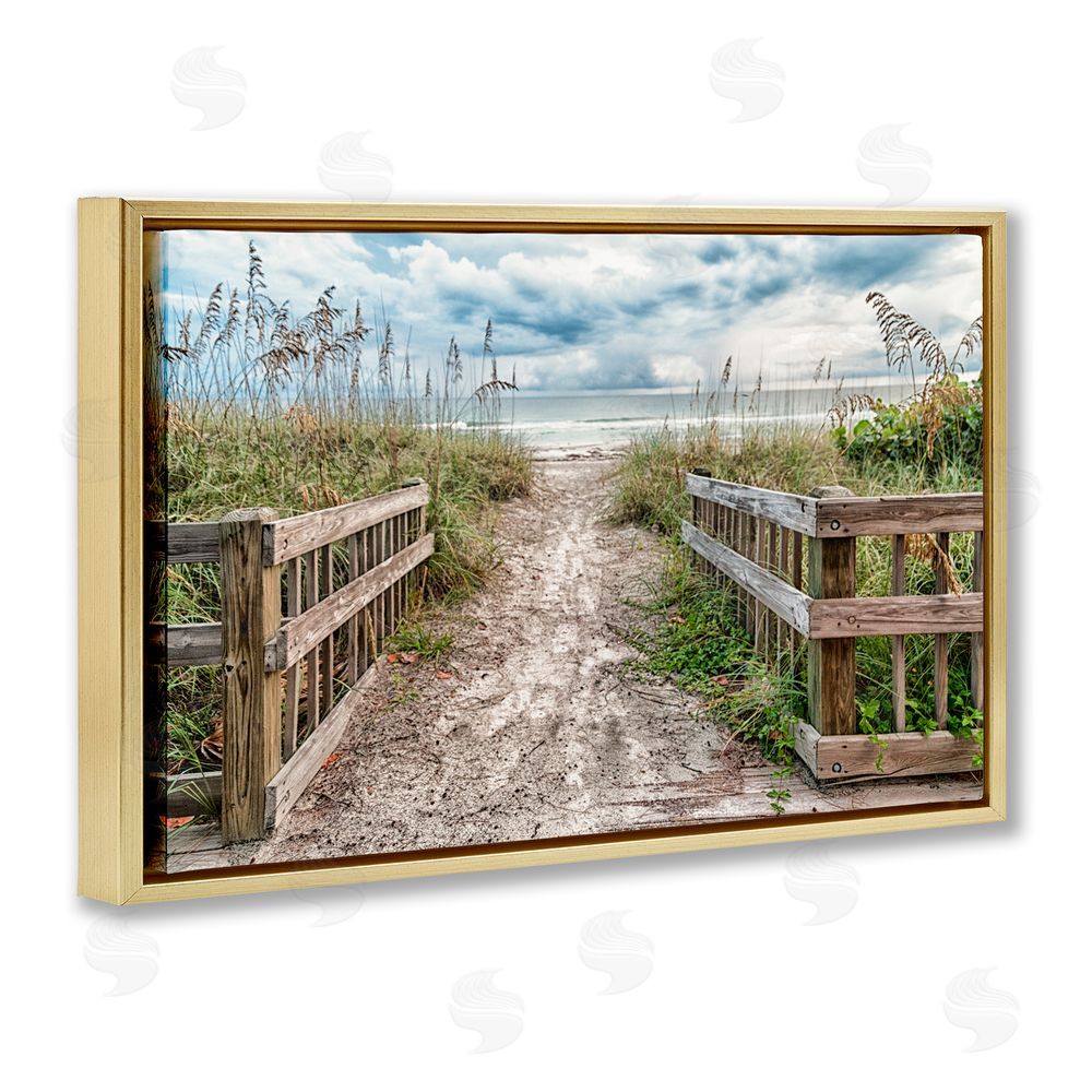 Mary Lou Johnson Beach Entrance Fence Gold Floating Frame Canvas Wall Art Print