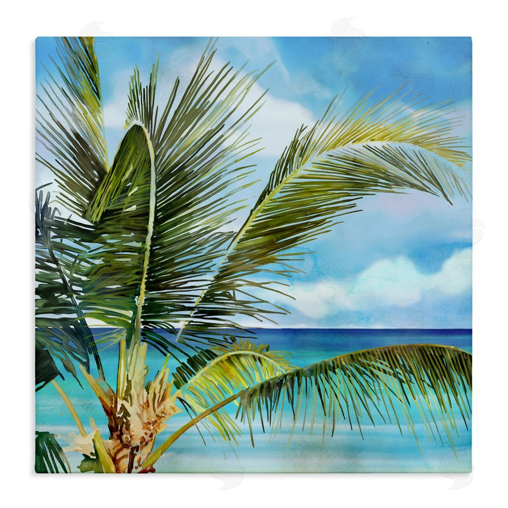 Mauro Devereaux Lush Palm Watercolor View Stretched Canvas Wall Art