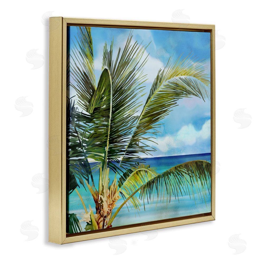 Mauro Devereaux Lush Palm Watercolor View Gold Floating Frame Canvas Wall Art