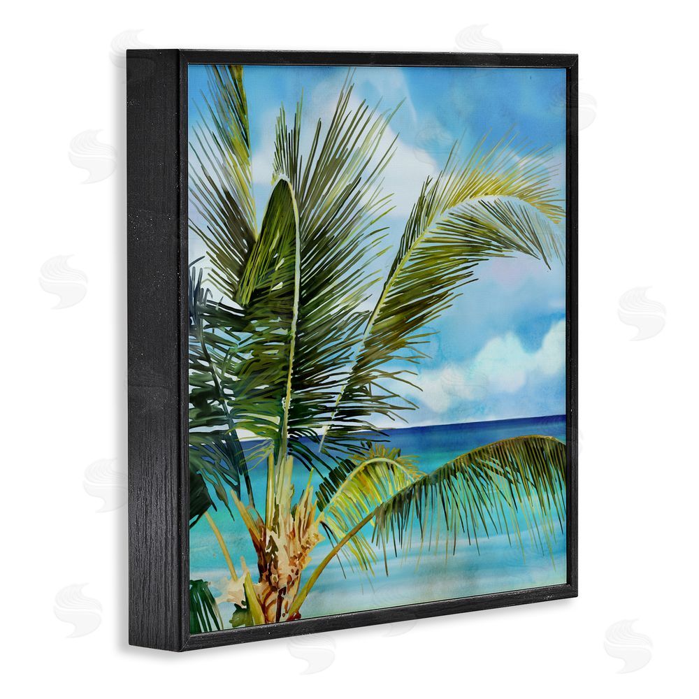 Mauro Devereaux Lush Palm Watercolor View Blacked Framed Giclee Wall Art Print