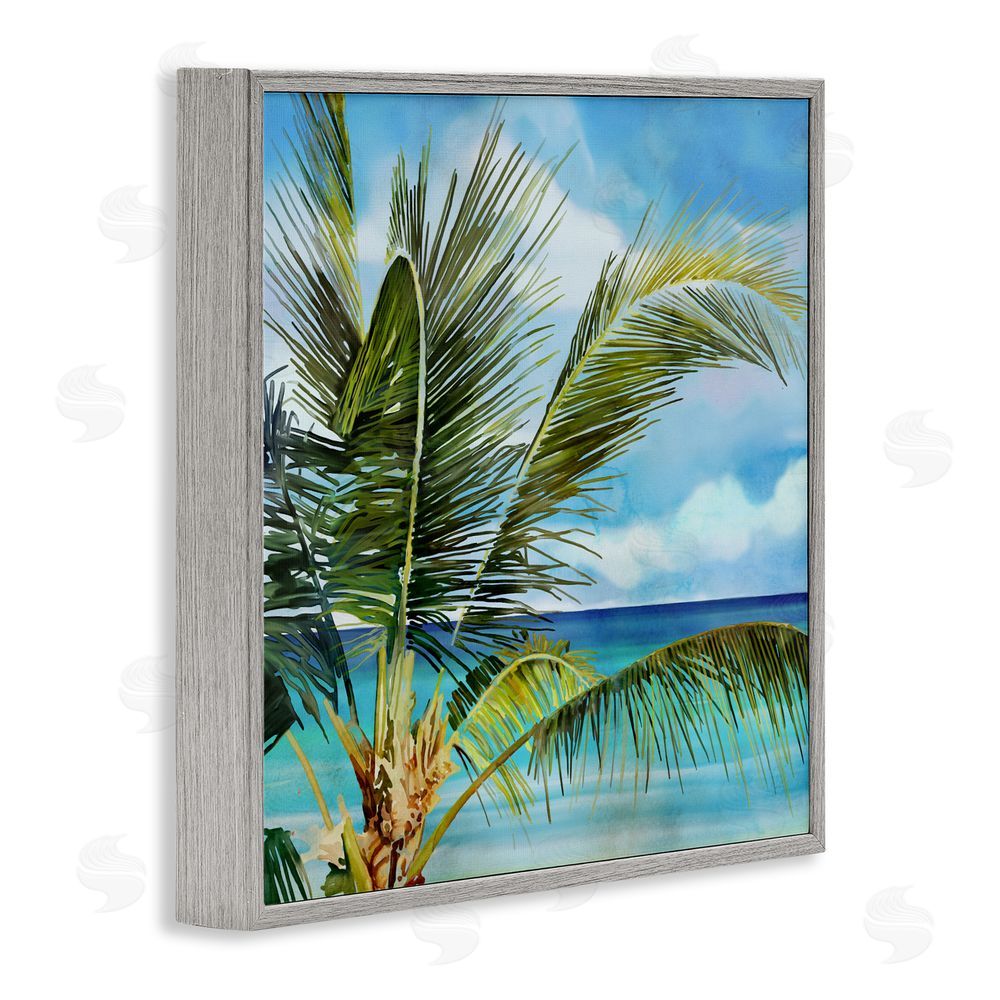 Mauro Devereaux Lush Palm Watercolor View Gray Framed Giclee Wall Art Print
