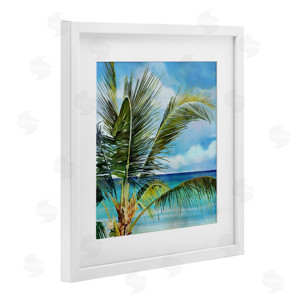 Mauro Devereaux Lush Palm Watercolor View White Framed Print Under Glass with Mat Wall Art