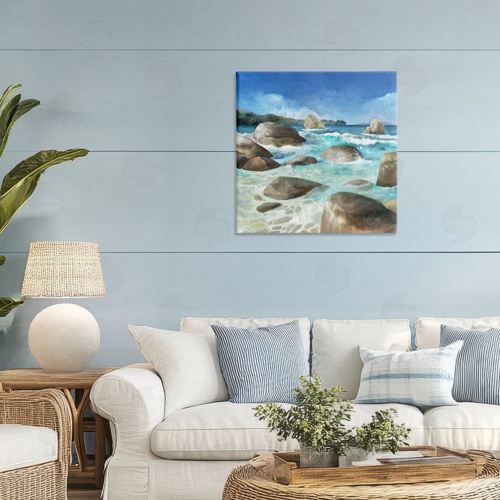Mauro Devereaux Low Tide Rocks on Shore Stretched Canvas Wall Art in Room