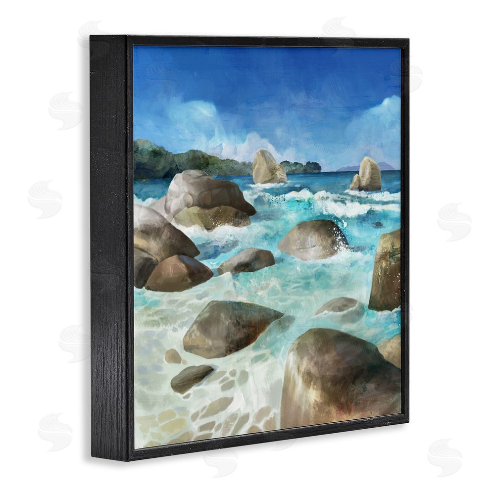 Mauro Devereaux Low Tide Rocks on Shore Blacked Framed Giclee Wall Art Print