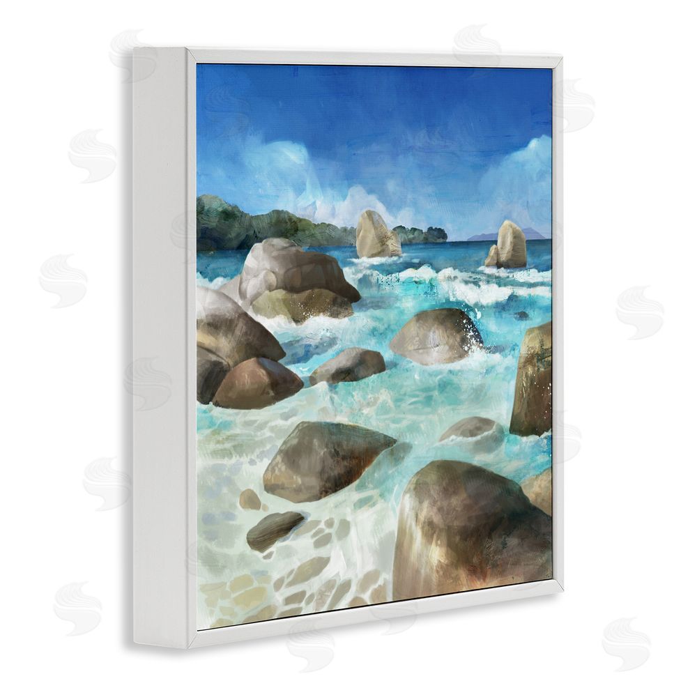 Mauro Devereaux Low Tide Rocks on Shore White Framed Giclee Wall Art Print