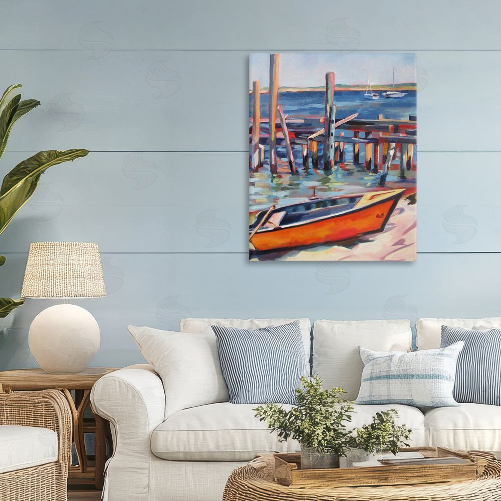 Maxine Shore Provincetown Harbor Boat Stretched Canvas Wall Art Print in Room
