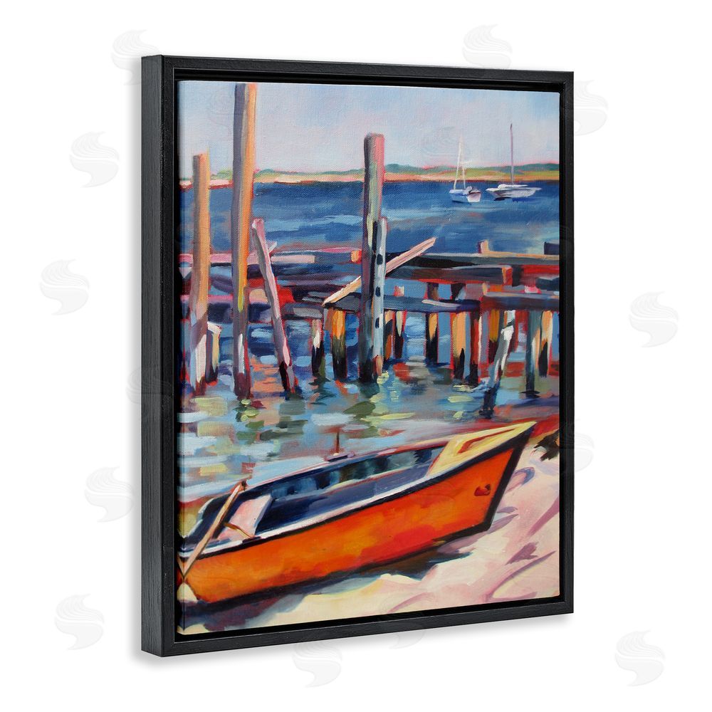 Maxine Shore Provincetown Harbor Boat Black Floating Frame Canvas Wall Art Print