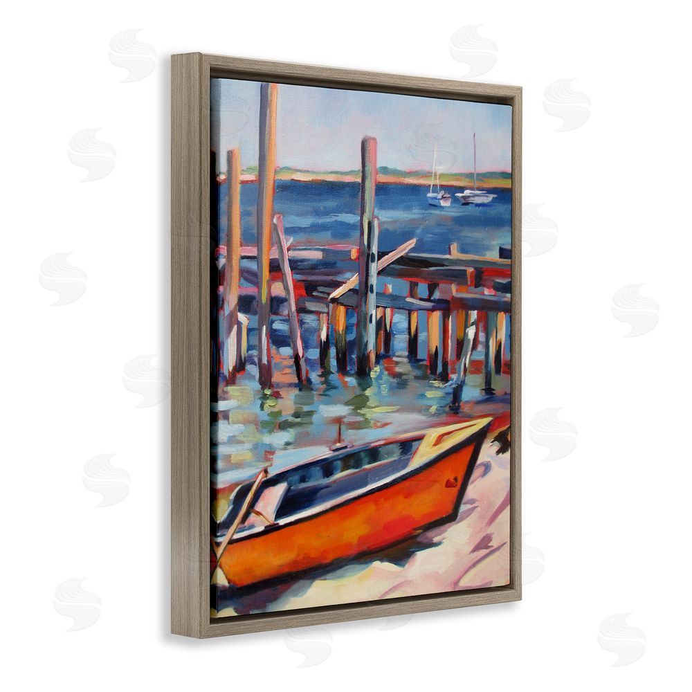Maxine Shore Provincetown Harbor Boat Brown Floating Frame Canvas Wall Art Print