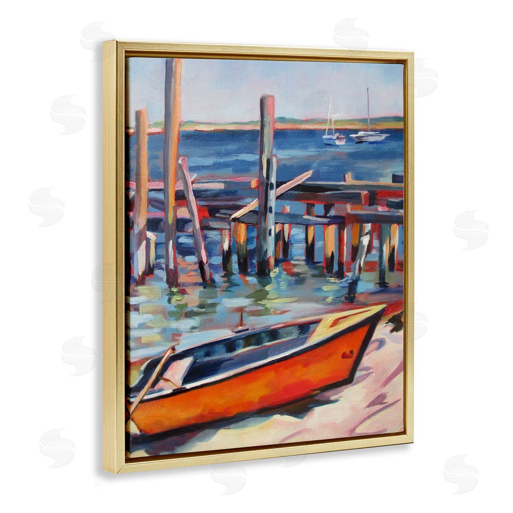 Maxine Shore Provincetown Harbor Boat Gold Floating Frame Canvas Wall Art Print
