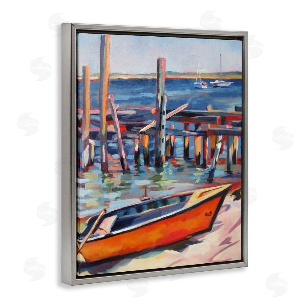 Maxine Shore Provincetown Harbor Boat Gray Floating Frame Canvas Wall Art Print