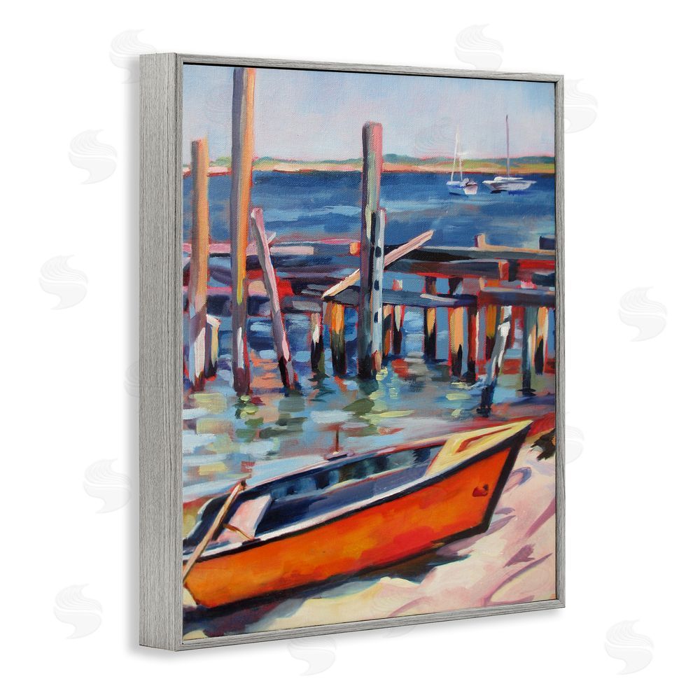 Maxine Shore Provincetown Harbor Boat Gray Framed Giclee Wall Art Print