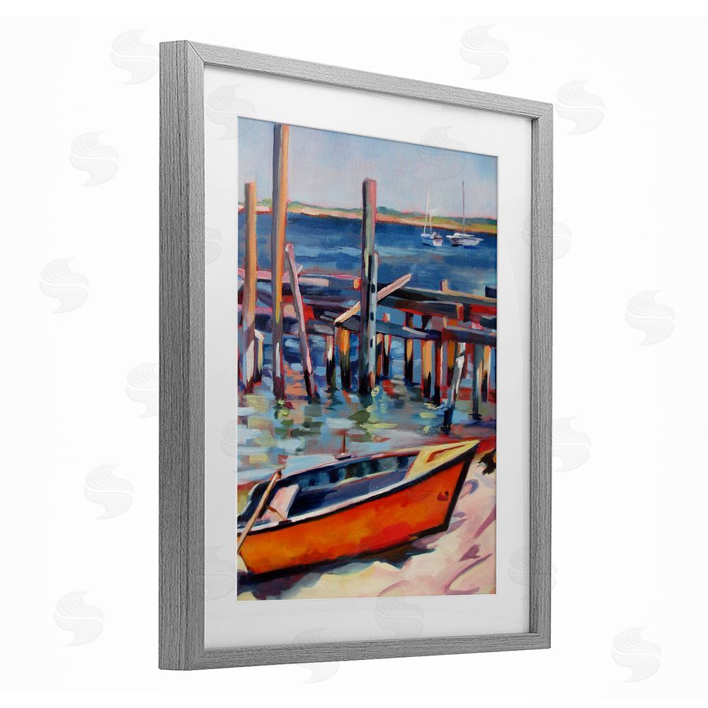 Maxine Shore Provincetown Harbor Boat Gray Framed Print Under Glass Wall Art