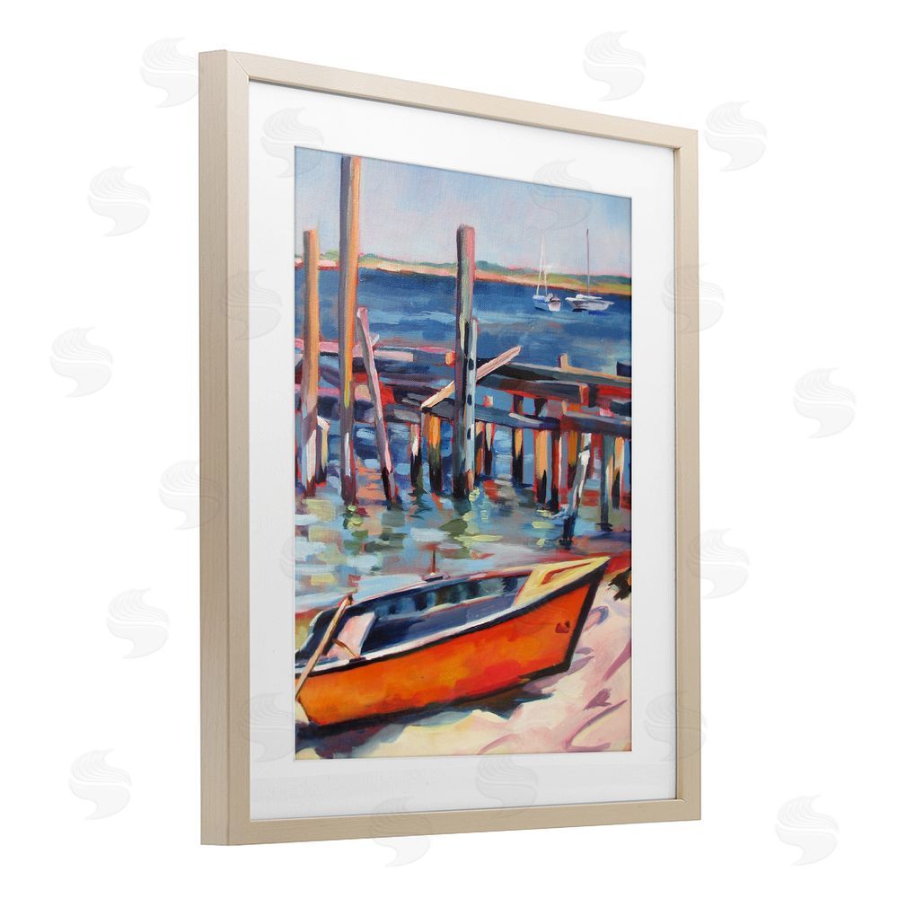 Maxine Shore Provincetown Harbor Boat Brown Framed Print Under Glass Wall Art