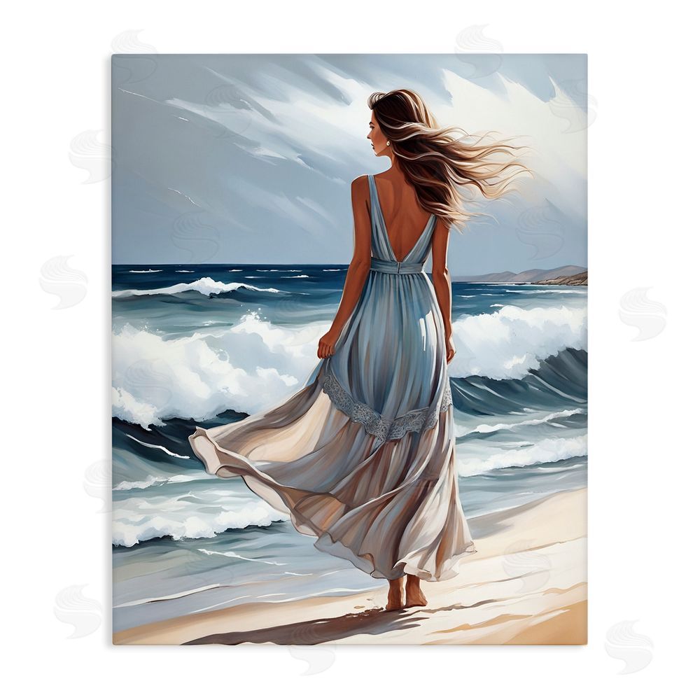 Tabz Jones Walk In The Waves Stretched Canvas Wall Art Print