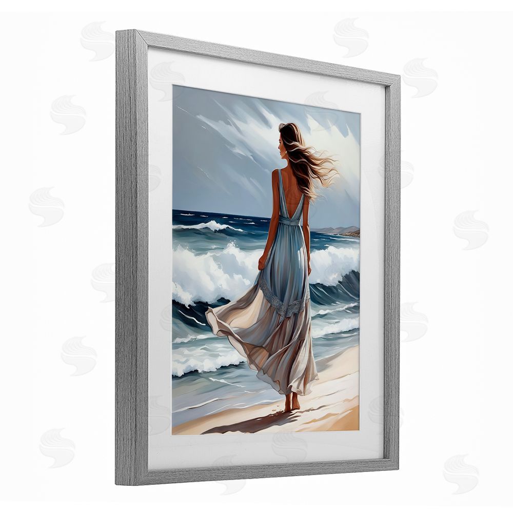 Tabz Jones Walk In The Waves Gray Framed Print Under Glass Wall Art