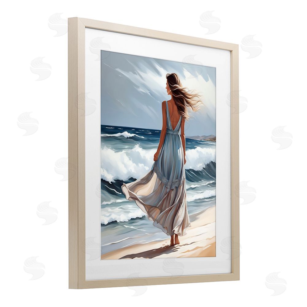 Tabz Jones Walk In The Waves Brown Framed Print Under Glass Wall Art