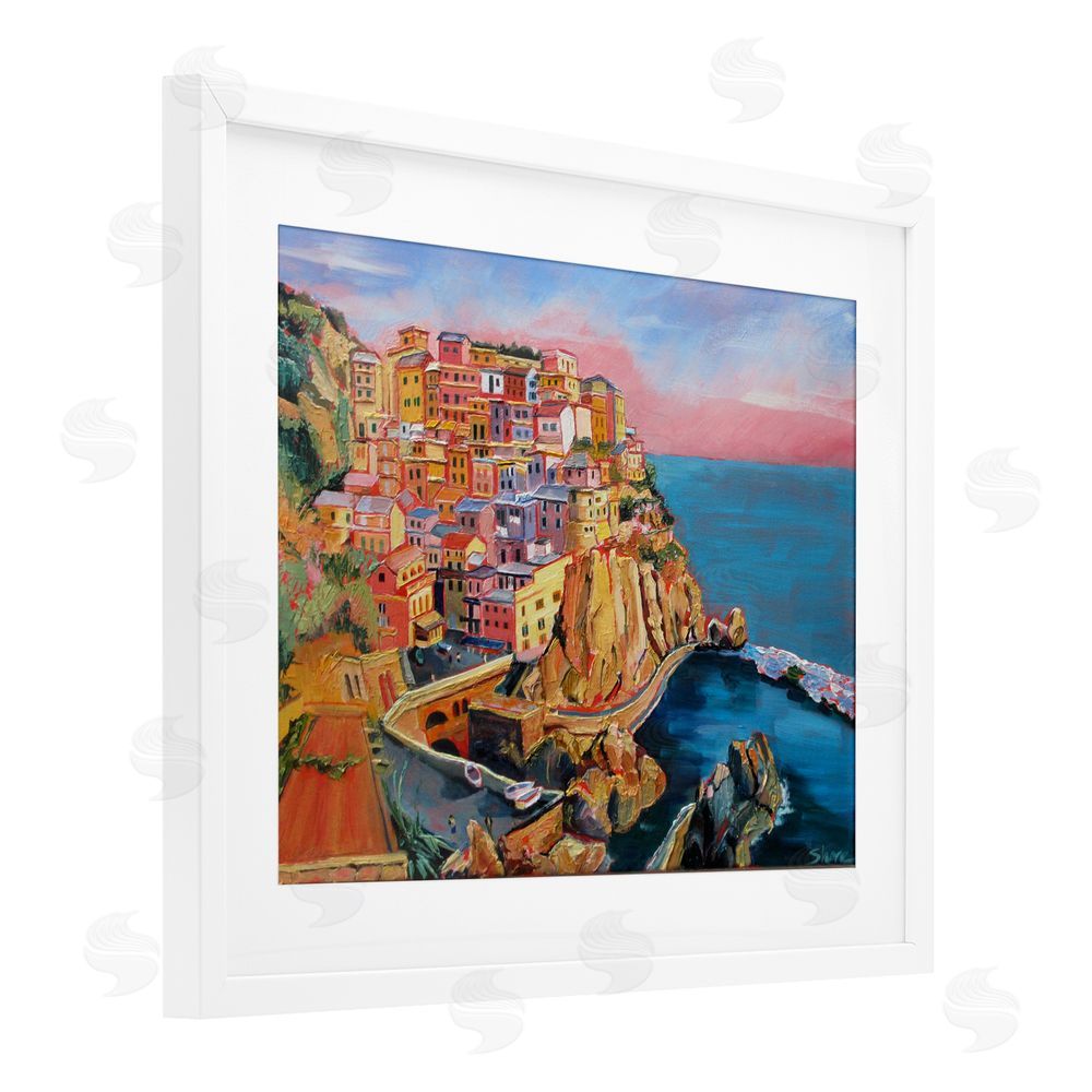 Maxine Shore Cinque Terre Seascape Architecture White Framed Print Under Glass Wall Art