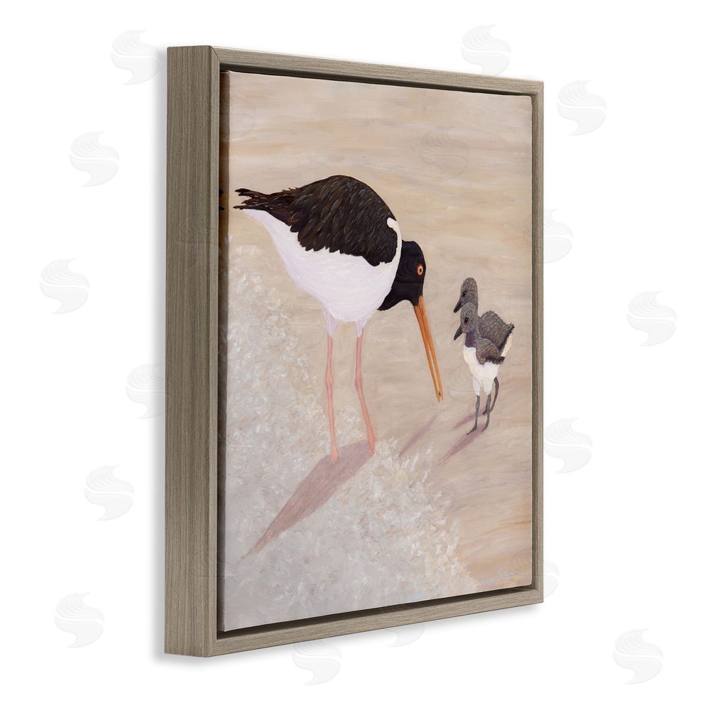 Barbara Fallenbaum American Oyster Catcher & Chicks Brown Floating Frame Canvas Wall Art Print