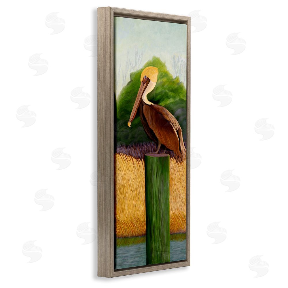 Barbara Fallenbaum Perched Blue Eyed Pelican Brown Floating Frame Canvas Wall Art Print