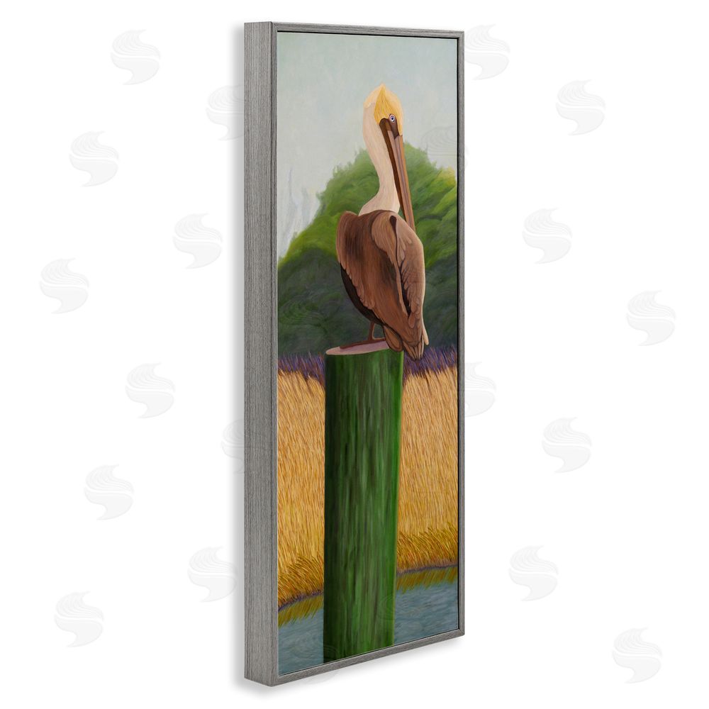 Barbara Fallenbaum Pelican with Blue Eyes Gray Framed Giclee Wall Art Print