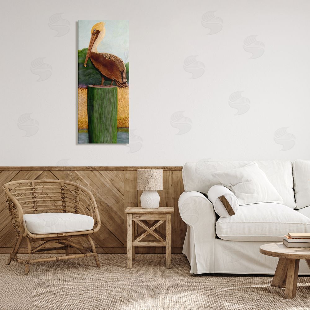 Barbara Fallenbaum Blue Eyed Pelican Stretched Canvas Wall Art in Room