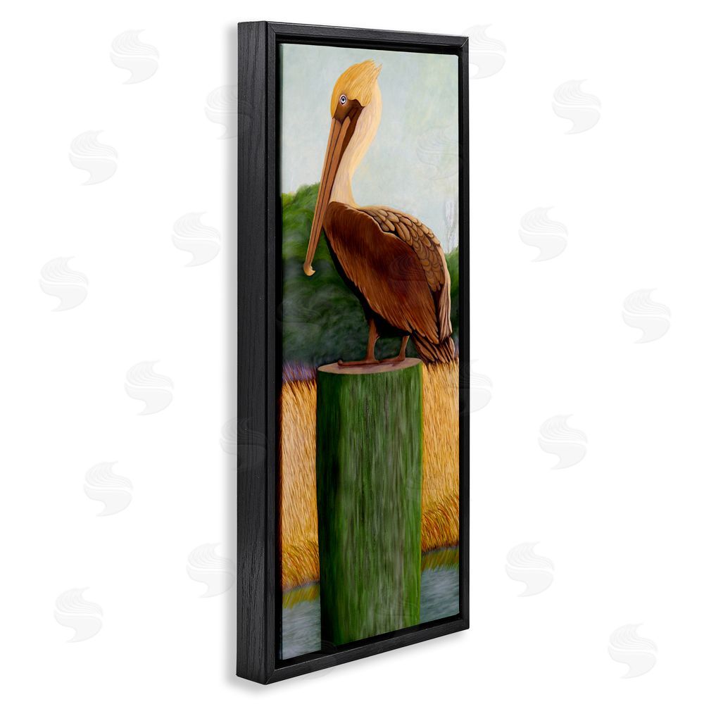 Barbara Fallenbaum Blue Eyed Pelican Black Floating Frame Canvas Wall Art Print