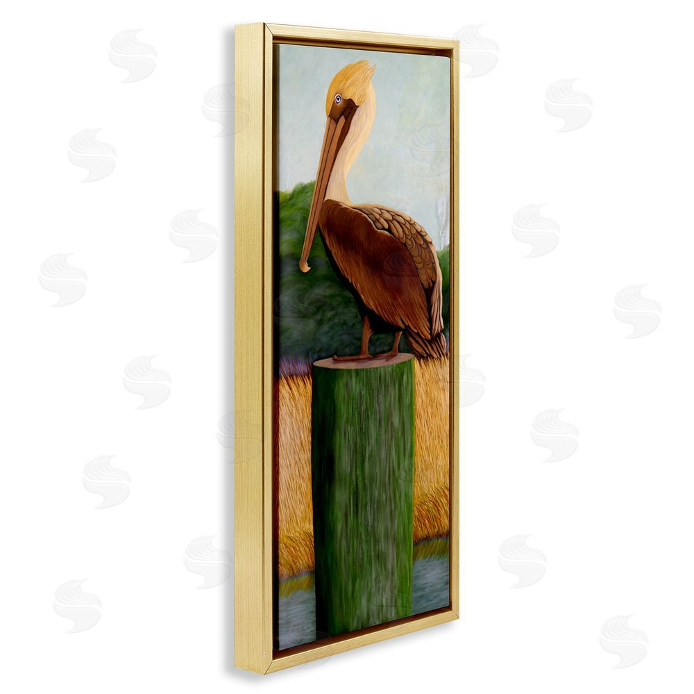 Barbara Fallenbaum Blue Eyed Pelican Gold Floating Frame Canvas Wall Art Print