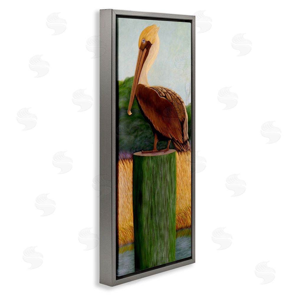 Barbara Fallenbaum Blue Eyed Pelican Gray Floating Frame Canvas Wall Art Print