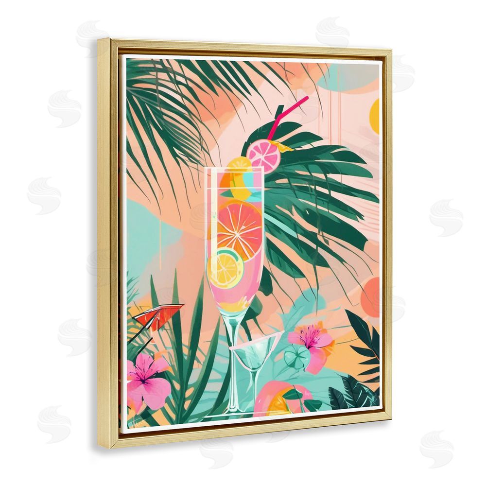Tabz Jones Jungle Lemonade Cocktail Gold Floating Frame Canvas Wall Art