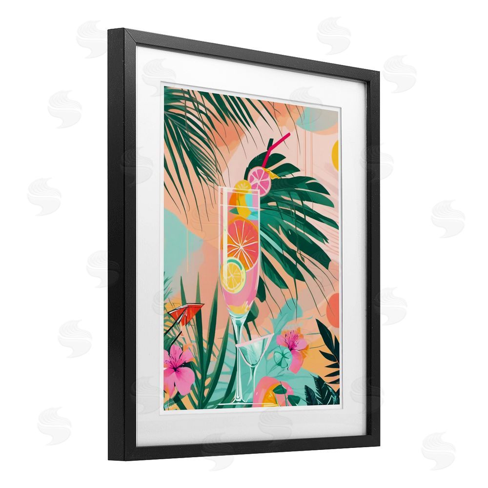 Tabz Jones Jungle Lemonade Cocktail Black Framed Print Under Glass with Mat Wall Art