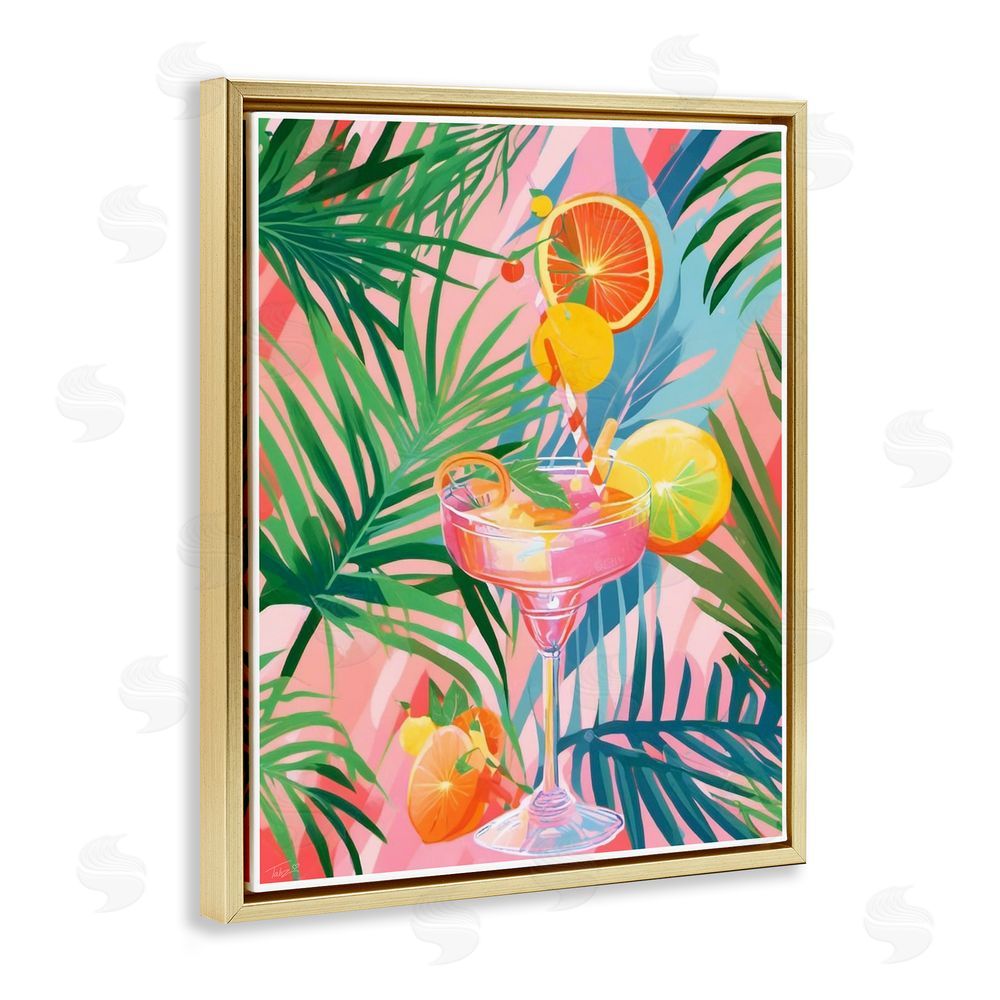 Tabz Jones Jungle Citrus Cocktail Gold Floating Frame Canvas Wall Art