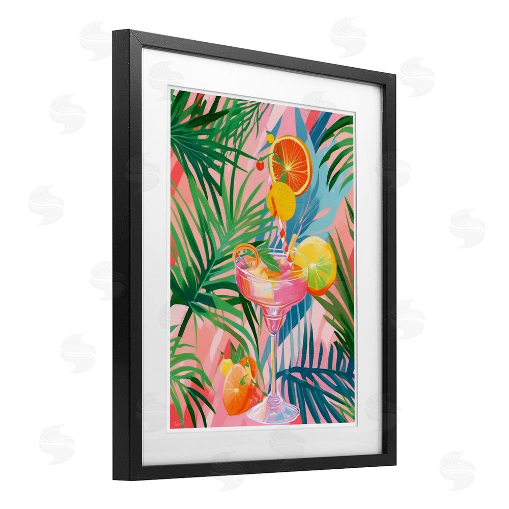 Tabz Jones Jungle Citrus Cocktail Black Framed Print Under Glass with Mat Wall Art