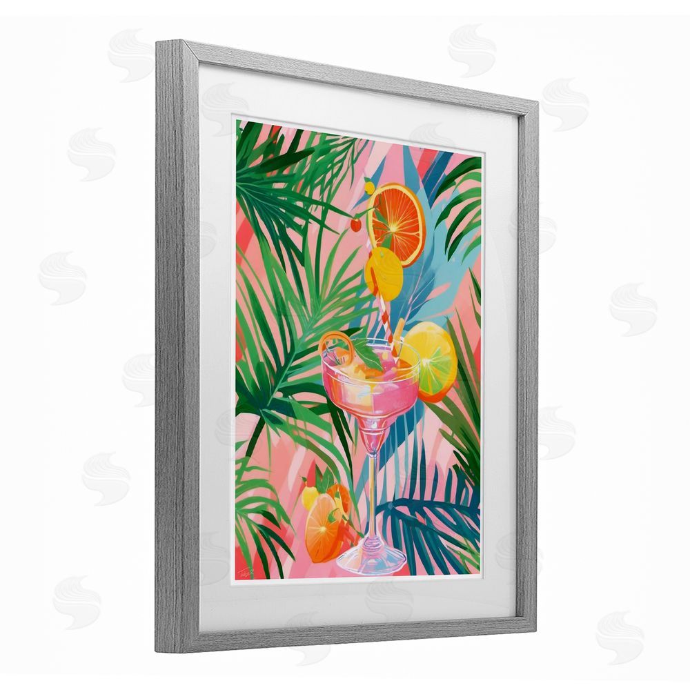 Tabz Jones Jungle Citrus Cocktail Gray Framed Print Under Glass with Mat Wall Art
