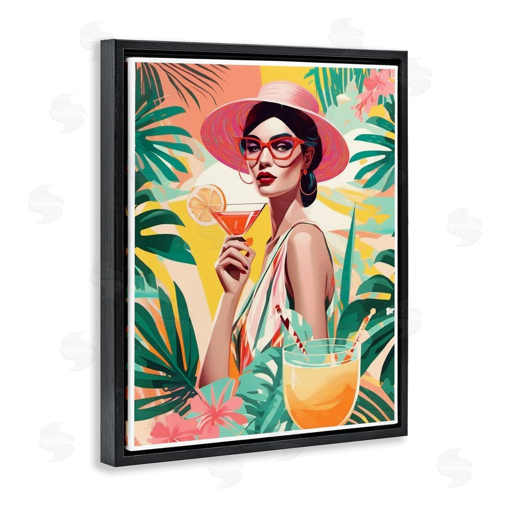 Tabz Jones Exotic Summer Cocktail Black Floating Frame Canvas Wall Art