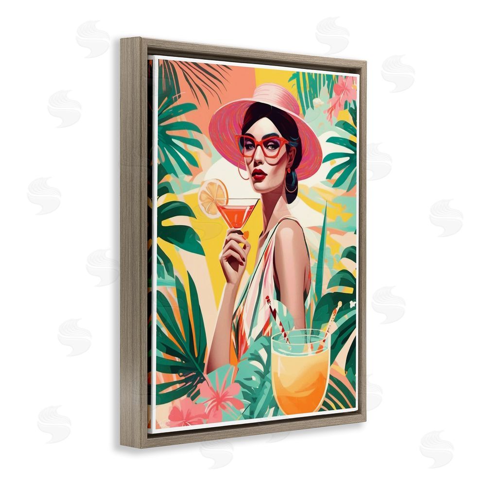 Tabz Jones Exotic Summer Cocktail Brown Floating Frame Canvas Wall Art