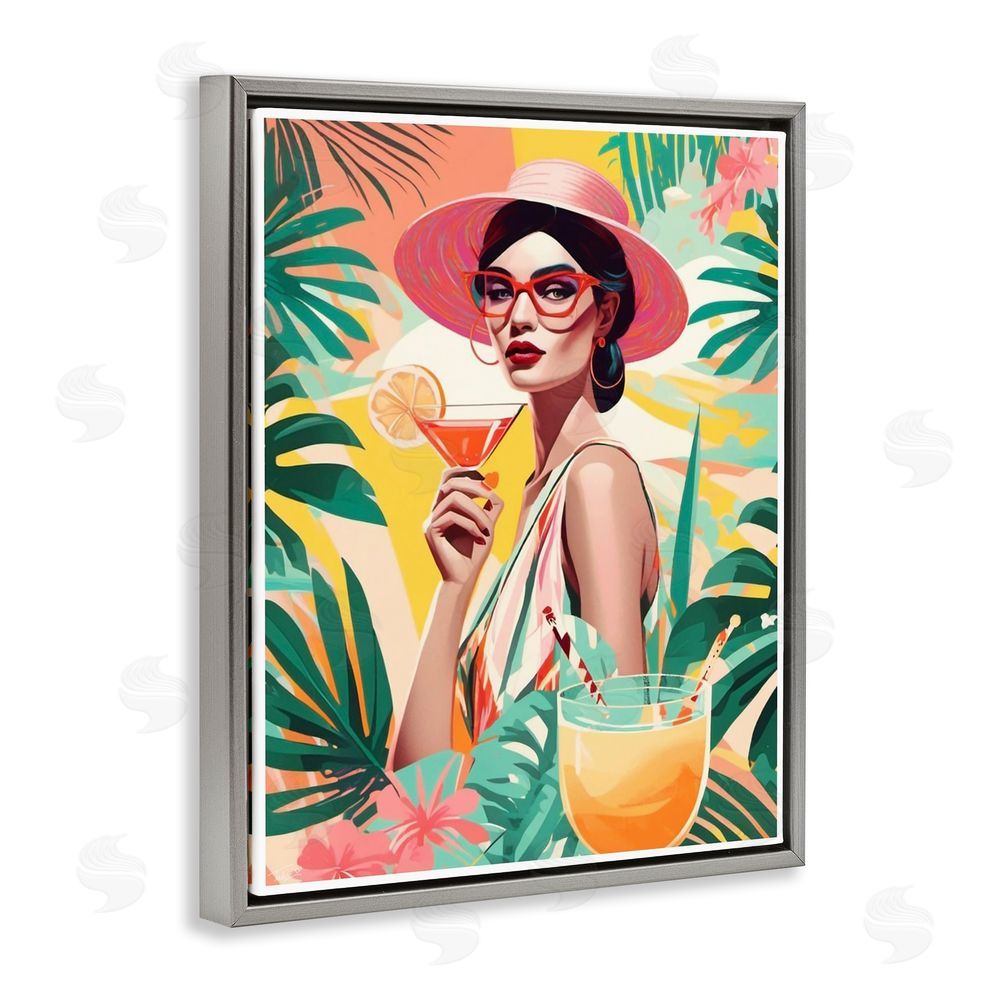 Tabz Jones Exotic Summer Cocktail Gray Floating Frame Canvas Wall Art