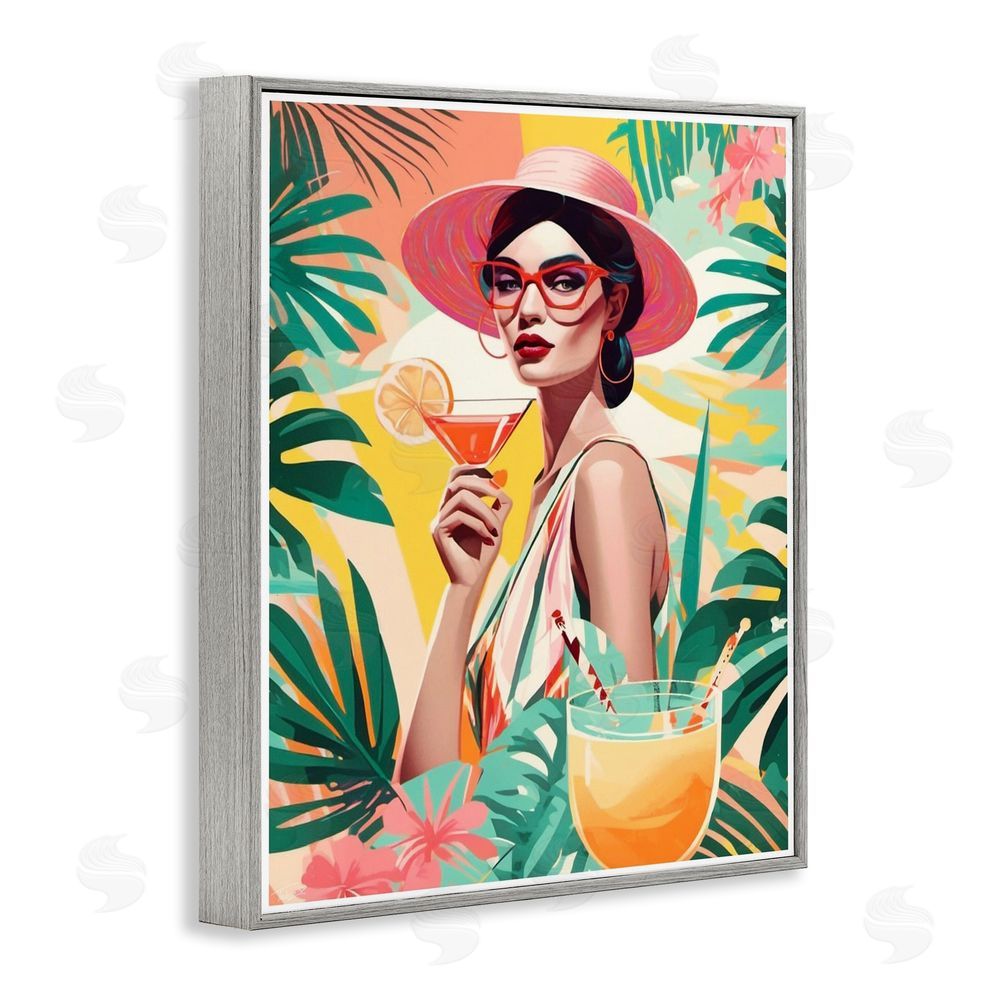 Tabz Jones Exotic Summer Cocktail Gray Framed Giclee Wall Art Print