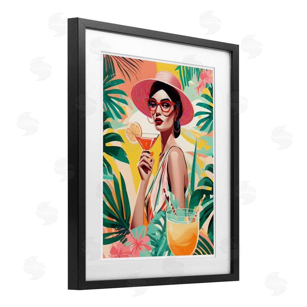 Tabz Jones Exotic Summer Cocktail Black Framed Print Under Glass with Mat Wall Art